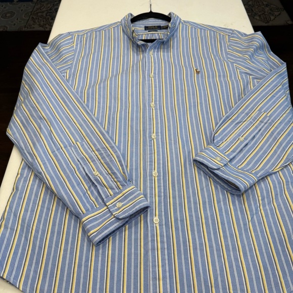 Polo Ralph Lauren Men Blue Striped Oxford Slim Fit Button Down Flesh Pony Sz XLT - Picture 7 of 12